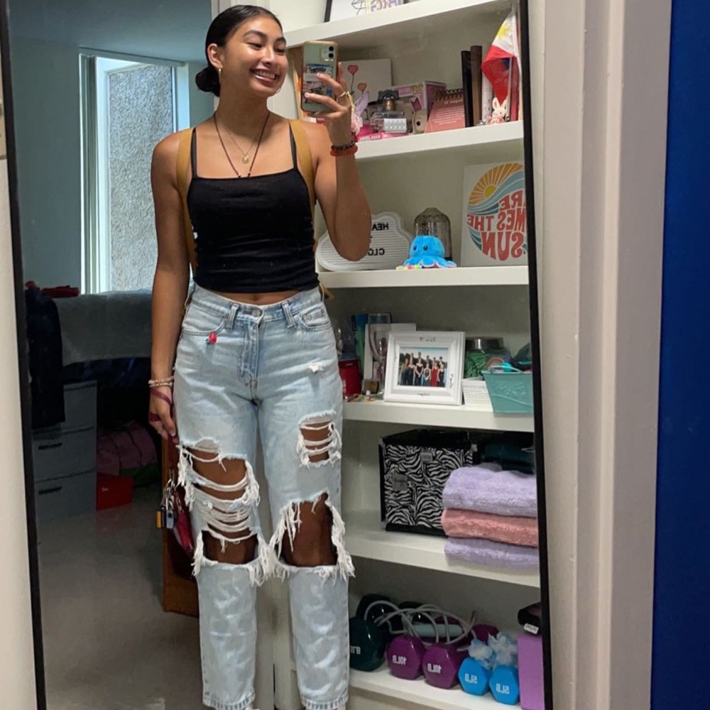 Light Blue Ripped Mom Jeans